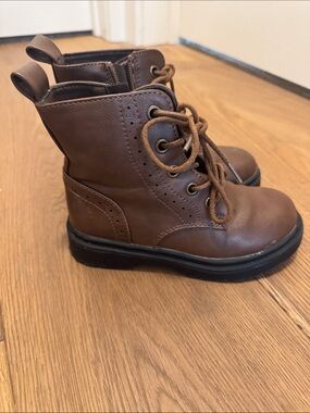 Kids Brown Lace-Up Side-Zip Boots